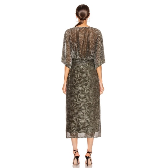 IRO Volsun Metallic Silver Surplice Zebra Midi Dress‎ Size 32 US 0 - Picture 4 of 11